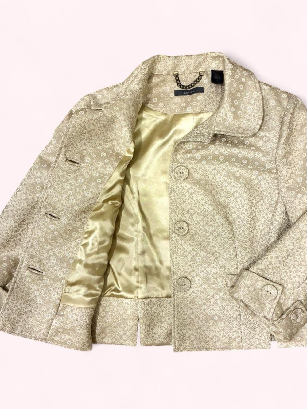 LIZ CLAIBORNE Structured Cream Blazer w/ Floral Pattern & Silk Lining